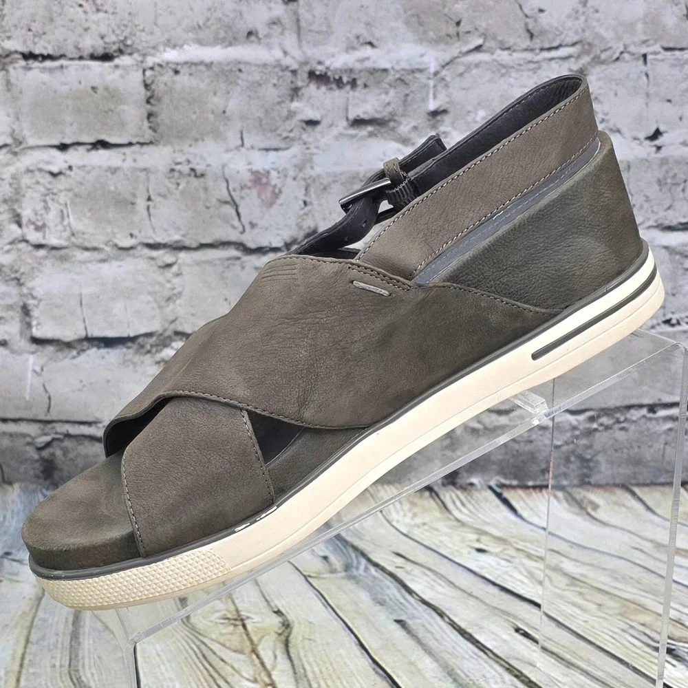 Eileen Fisher Wedge Sandals Womens Size 9 Gray Leather Slingback Platform Summer